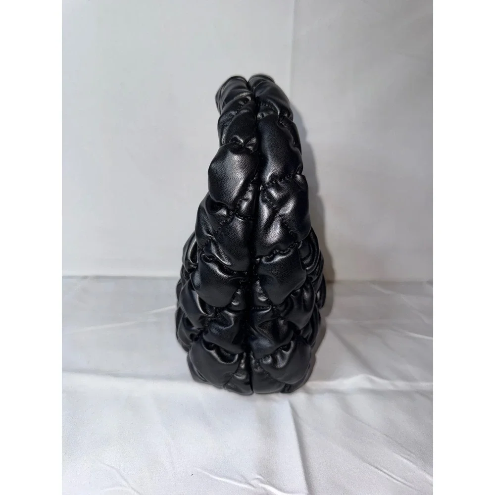 A New Day Black Ruched Puffy Hobo Bag Quilted Faux Leather Handbag
